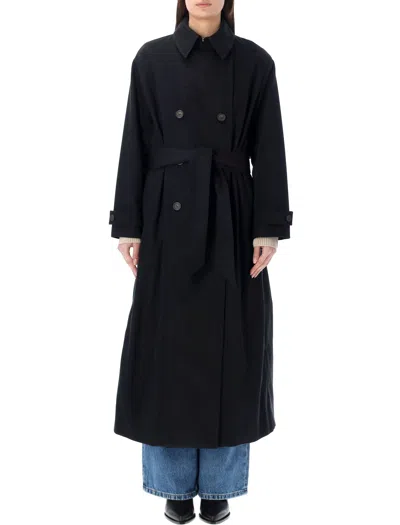 Apc Water-repellent Black Trench Jacket For Women In Blue