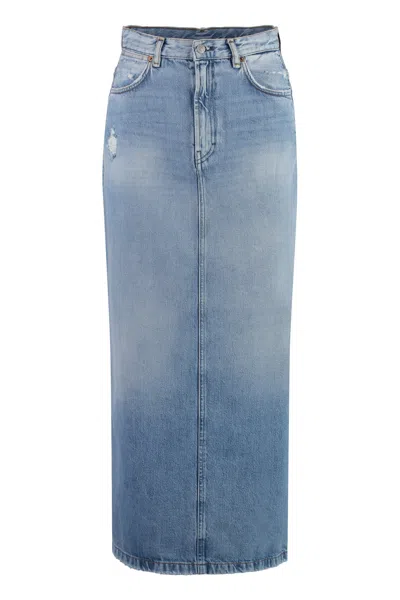 Acne Studios Distressed Organic Cotton Denim Skirt For Women In Blue