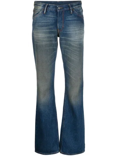 Acne Studios Indigo Blue Washed Denim Flared Jeans For Women In Navy