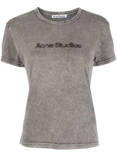 Acne Studios Logo-print Cotton T-shirt In Grey For Women In Gray