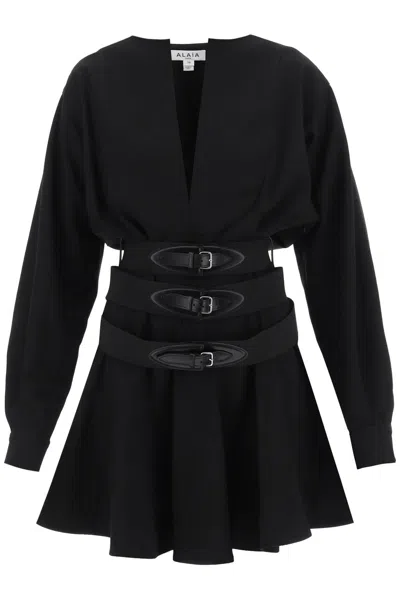 Alaïa Timeless Wool Dress With Coordinated Waist Belt For Women In Black