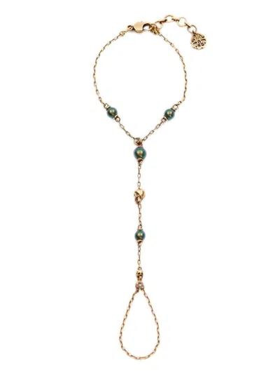 Alexander Mcqueen Antique Gold Pearl Skull Bracelet For Women