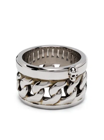 Alexander Mcqueen Chain-motif Band Ring In Gray