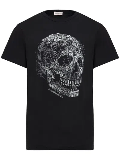 Alexander Mcqueen Black Crystal Skull-print Cotton T-shirt