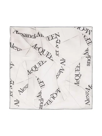 Alexander Mcqueen Elegant Ivory And Black Silk Scarf For Ss24
