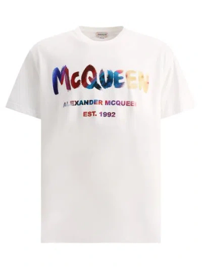 Alexander Mcqueen Logo-print Cotton T-shirt In White Mix