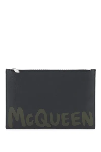 Alexander Mcqueen Men's Graffiti Leather Pouch Handbag In Multicolor