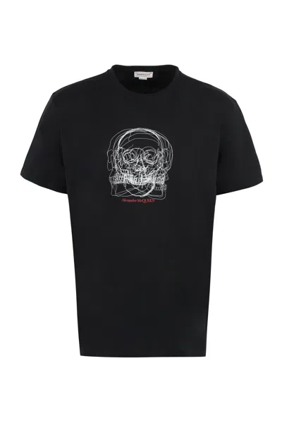 Alexander Mcqueen Men's Printed Cotton T-shirt In Black