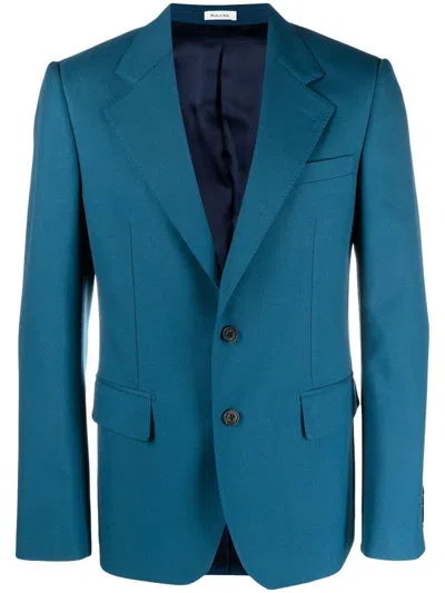 Alexander Mcqueen Men's Sustainable Blue Wool Blend Jacket For Ss23 In Teal
