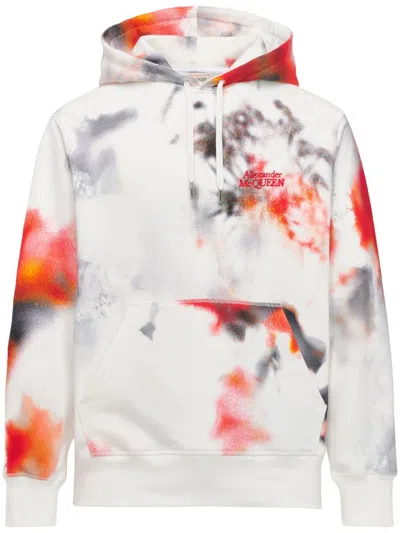 Alexander Mcqueen Floral All Over Print Cotton Hoodie In Red