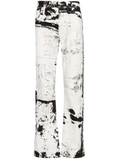 Alexander Mcqueen Abstract-print Straight-leg Jeans In Black