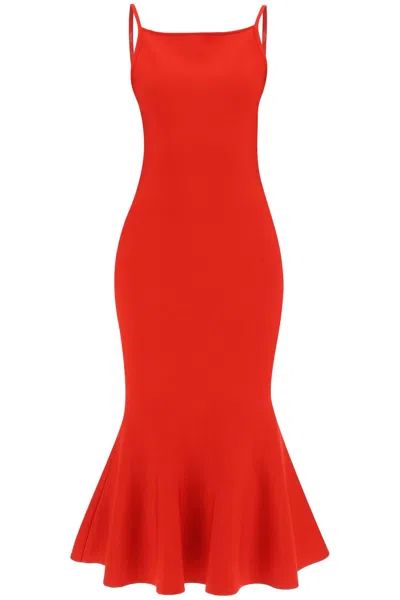 Alexander Mcqueen Red Shiny Knit Midi Dress For Women