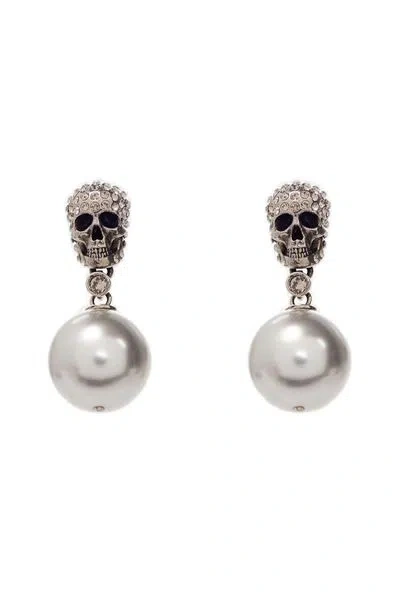 Alexander Mcqueen Statement Skull Charm Post-back Earrings For Women In Metallic