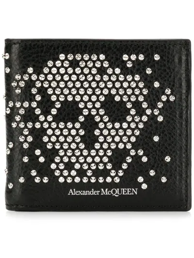 Alexander Mcqueen Studded Skull Billfold Wallet In Black