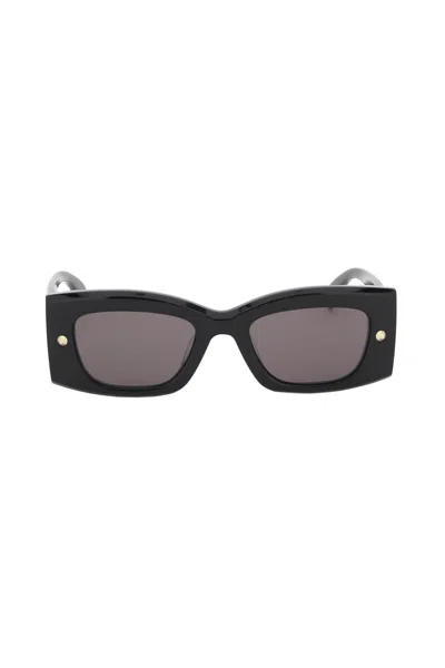 Alexander Mcqueen Stylish Black Sunglasses With Iconic Gold Spike Studs And Logo Embossed On Temples For Women