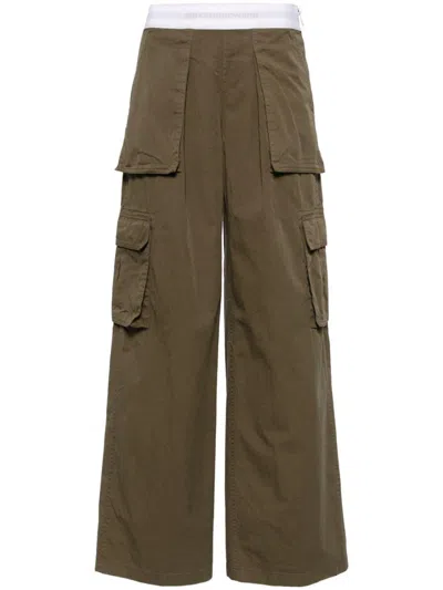 Alexander Wang Logo-waistband Straight-leg Cargo Trousers In Green