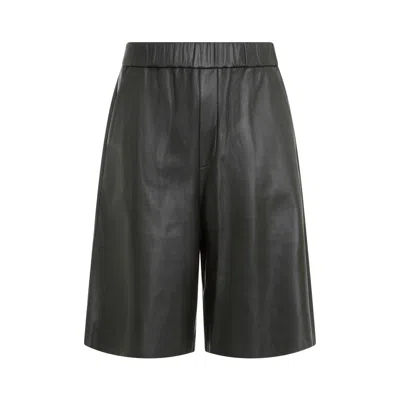 Ami Alexandre Mattiussi Straight-leg Leather Bermuda Shorts In Black
