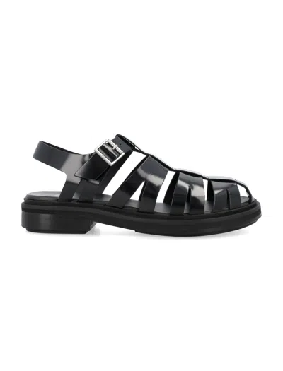 Ami Alexandre Mattiussi Black Leather Anatomical-toe Fisherman Sandals For Men