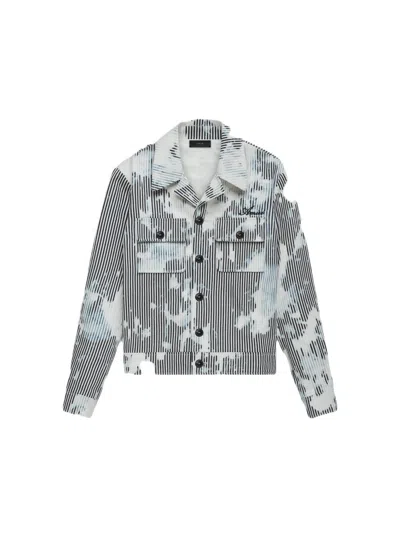 Amiri Men's Striped Embroidered Cadet Jacket In Indigo And White For Ss23 In Gray