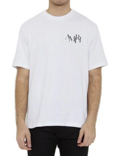 Amiri Men's White Staggered Logo T-shirt For Ss24 In Burgundy
