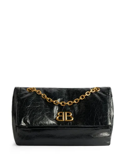 Balenciaga Black Leather Small Monaco Handbag With Chain