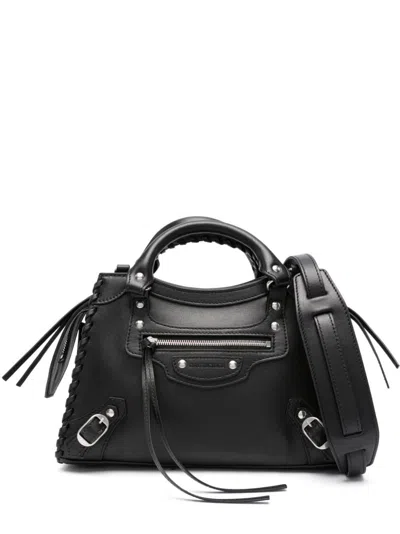 Balenciaga Black Leather Handbag With Metal Studs And Buckles For Women