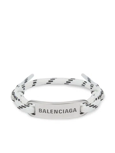 Balenciaga Classic White And Black Plate Bracelet In Whtblkslvr