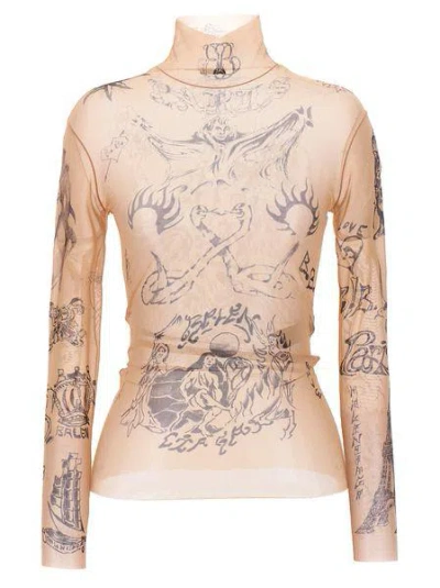 Balenciaga Light Beige Tulle Tattoo T-shirt For Women