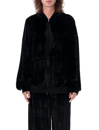 Balenciaga Luxurious Black Velvet Hoodie For Men