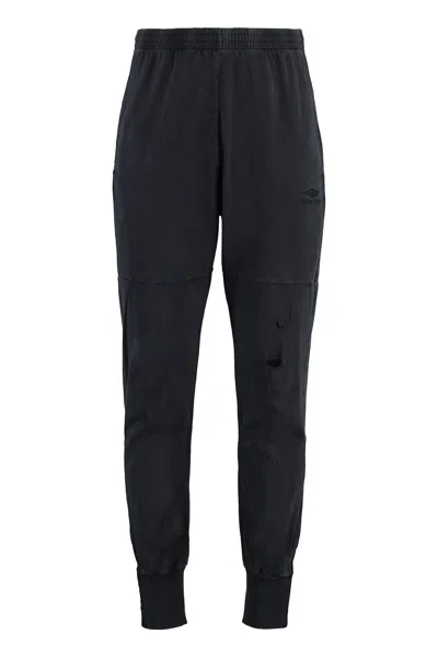 Balenciaga Men's Black Cotton Track Pants With Zipper And Cut-out Details