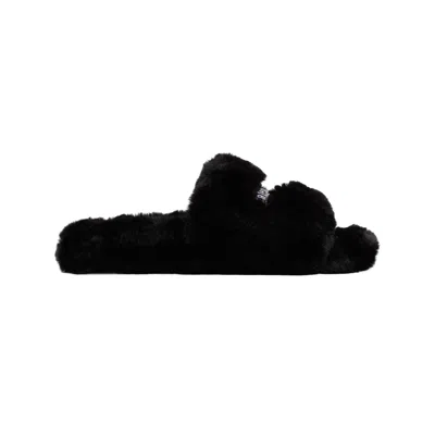 Balenciaga Men's Black Furry Slide Sandals For Ss24