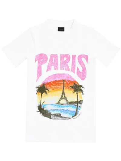 Balenciaga Paris Tropical White And Pink Peeling Print T-shirt