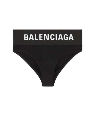 Balenciaga Stretch Black Cotton Briefs With Logo For Women