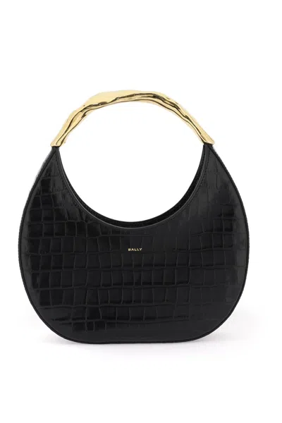 Bally Black Baroque Croco-embossed Calf Leather Hobo Handbag For Women