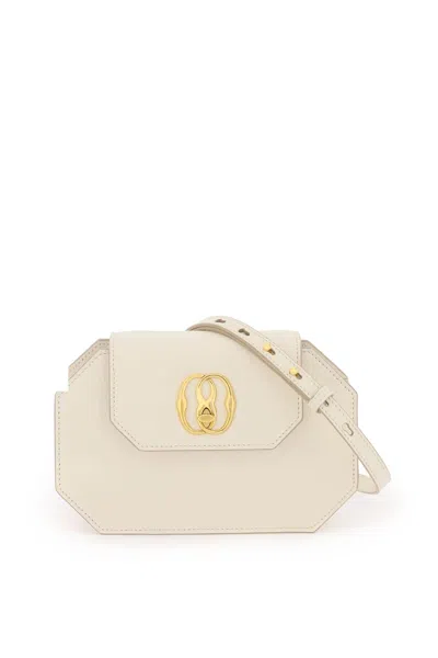 Bally Octagonal White Leather Clutch With Iconic Metal Emblem For Women