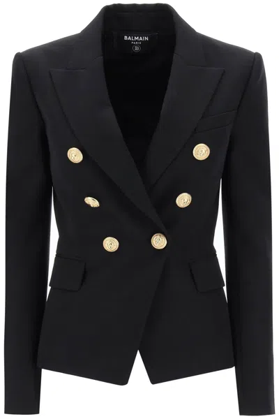 Balmain Black Wool Double-breasted Jacket For Women