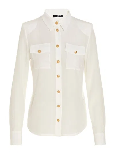 Balmain Silk Crepe De Chine Shirt In Blanc