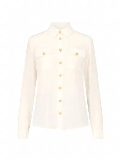 Balmain Embossed-buttons Silk Shirt In White