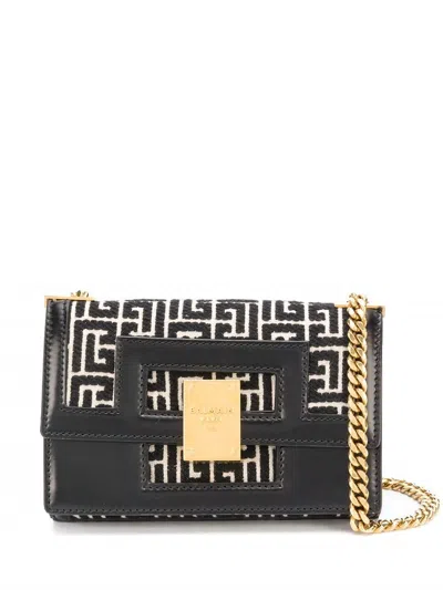 Balmain Elegant Ivory Monogram Jacquard Handbag For Women In Ivory/black