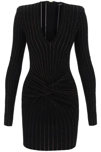 Balmain Elegant Lurex-striped Mini Dress For Women In Black