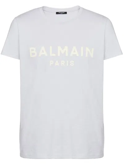 Balmain Fw22 Light Blue & Pale Yellow Cotton Men's T-shirt