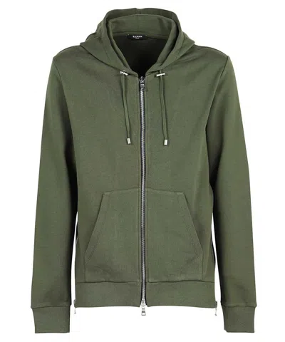 Balmain Cotton Full-zip Sweatshirt In Green
