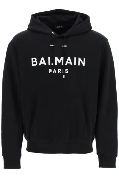 Balmain Men's Black Cotton Hoodie With Ribbed Cuffs And Hem