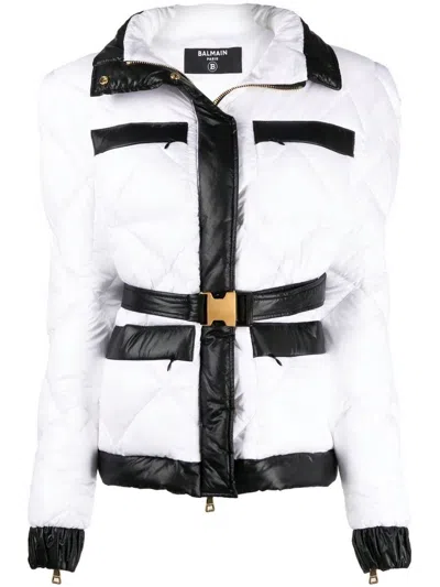 Balmain Quilted Belted Jacket For Women In White