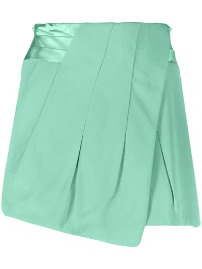 Balmain Satin Waistband Draped Crepe Skirt In Vert D'eau For Women In Green