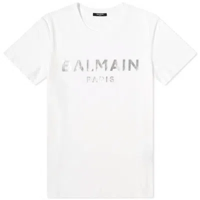 Balmain Shimmering Foil White T-shirt For Men In White/silver