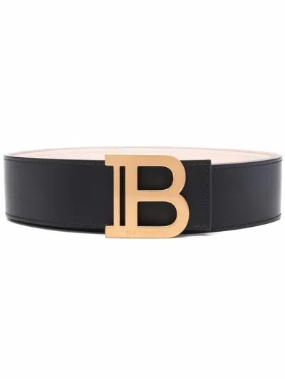 Balmain Sophisticated Black Leather B-belt For Women