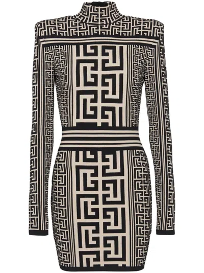Balmain Sophisticated Monogram Dress For Women In Ivory And Black