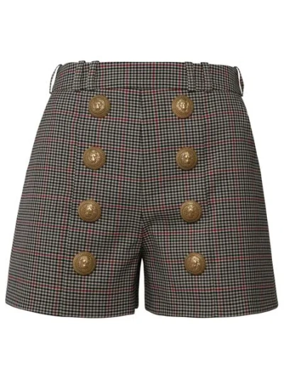 Balmain Teal Prince Of Wales Pleated Shorts For Women In Efz