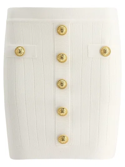Balmain White Knit Buttoned Skirt For Women